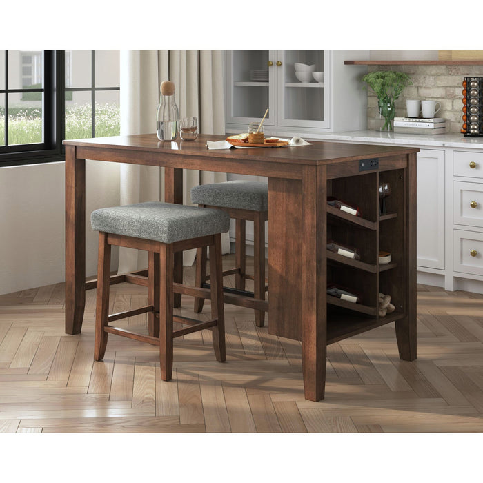 Santa Barbara Kitchen Island & 2 Counter Stools with Dark Grey Fabric in Walnut - Vida Furniture (Laredo,TX)