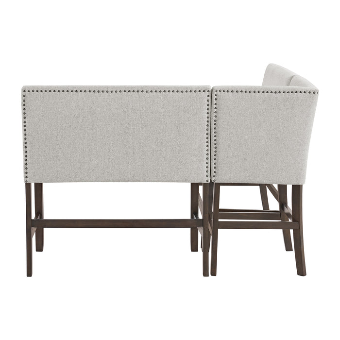 Seneca Counter 3PC Corner Bench with Grey Fabric in Brown - Vida Furniture (Laredo,TX)