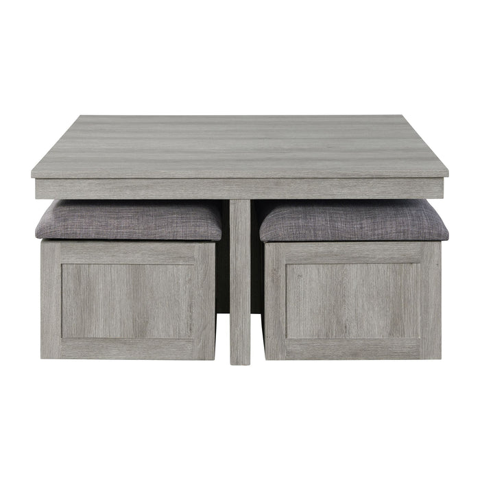 Uster Coffee Table W/Four storage Stools Grey - Vida Furniture (Laredo,TX)