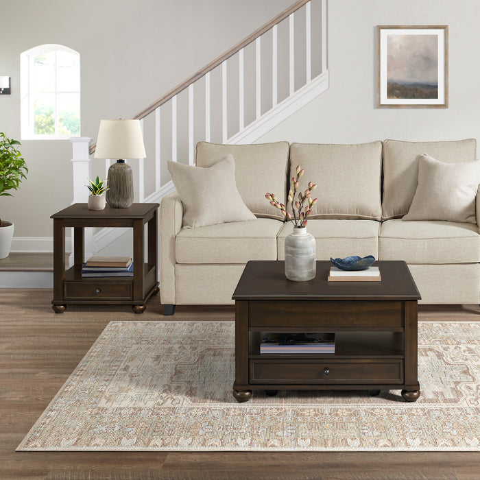 Wagner 2PC Occasional Table Set in Cherry-Square Lift-Top Coffee Table & End Table - Vida Furniture (Laredo,TX)