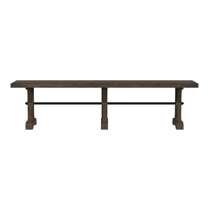 Yellowstone Dining Bench with Metal Bar cross in Medium Brown