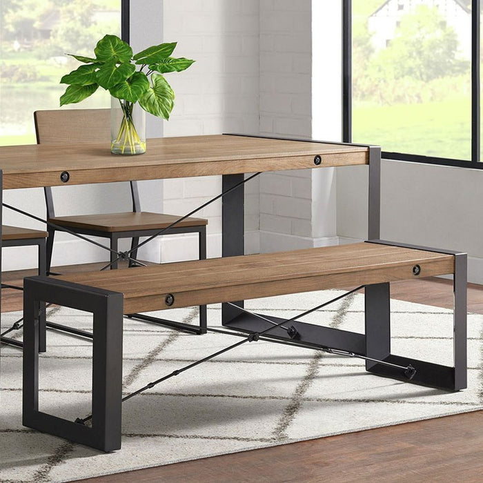 Elements International Industrial Bench in Gunmetal and Brown - Vida Furniture (Laredo,TX)