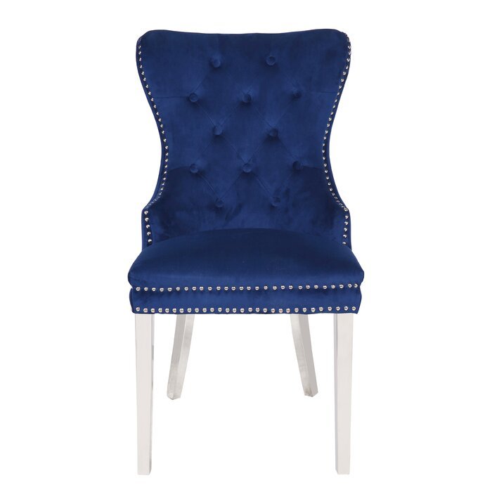 Galaxy Home Erica Stainless Steel Legs Dining Chair (Set of 2) in Blue - Vida Furniture (Laredo,TX)