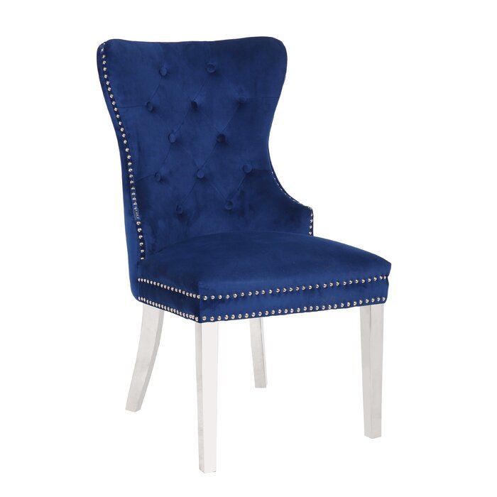 Galaxy Home Erica Stainless Steel Legs Dining Chair (Set of 2) in Blue - Vida Furniture (Laredo,TX)