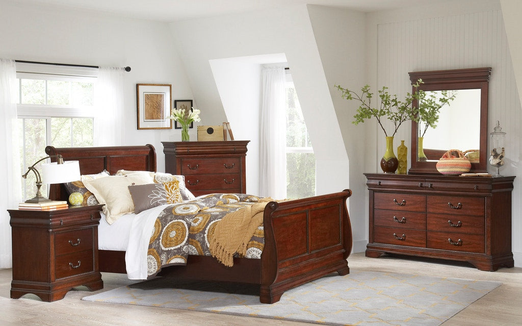 Elements International Chateau Sleigh 5 Drawer Lingerie Chest in Cherry - Vida Furniture (Laredo,TX)