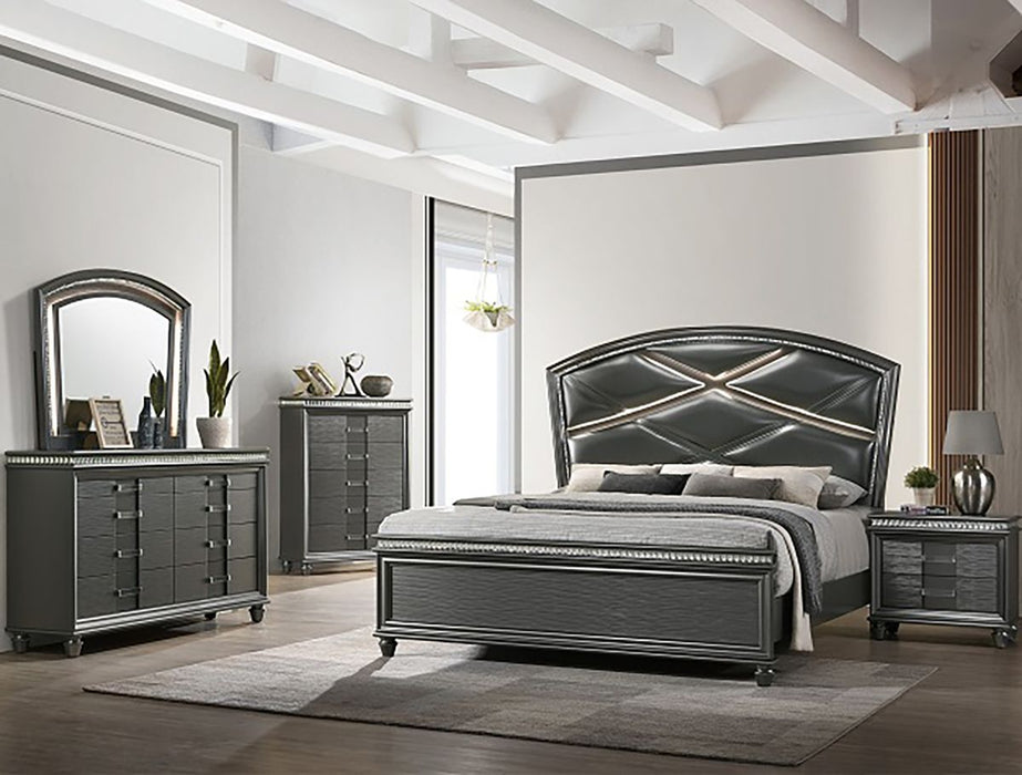 Crown Mark Furniture Adira King Upholstered Panel Bed in Silver B7880-K - Vida Furniture (Laredo,TX)