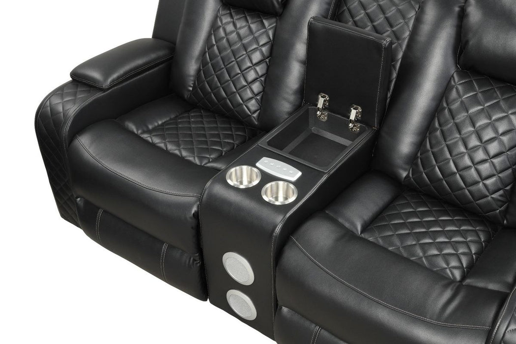 Galaxy Home Benz LED & Power Reclining Loveseat in Black - Vida Furniture (Laredo,TX)