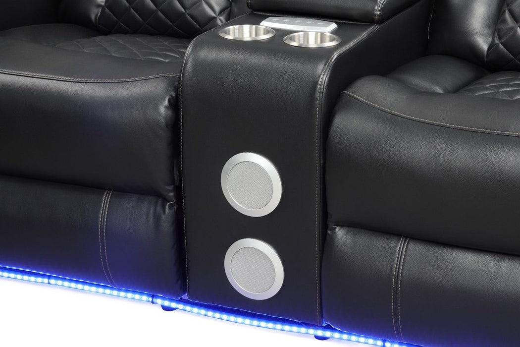 Galaxy Home Benz LED & Power Reclining Loveseat in Black - Vida Furniture (Laredo,TX)