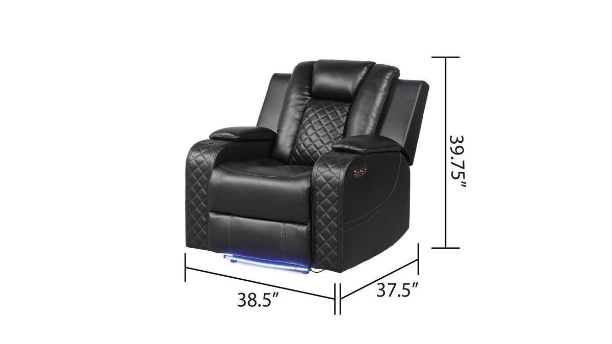 Galaxy Home Benz LED & Power Recliner Chair in Black - Vida Furniture (Laredo,TX)