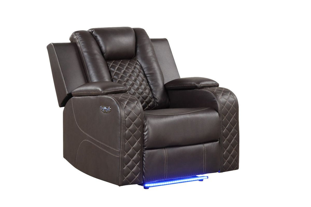 Galaxy Home Benz LED & Power Recliner Chair in Brown - Vida Furniture (Laredo,TX)