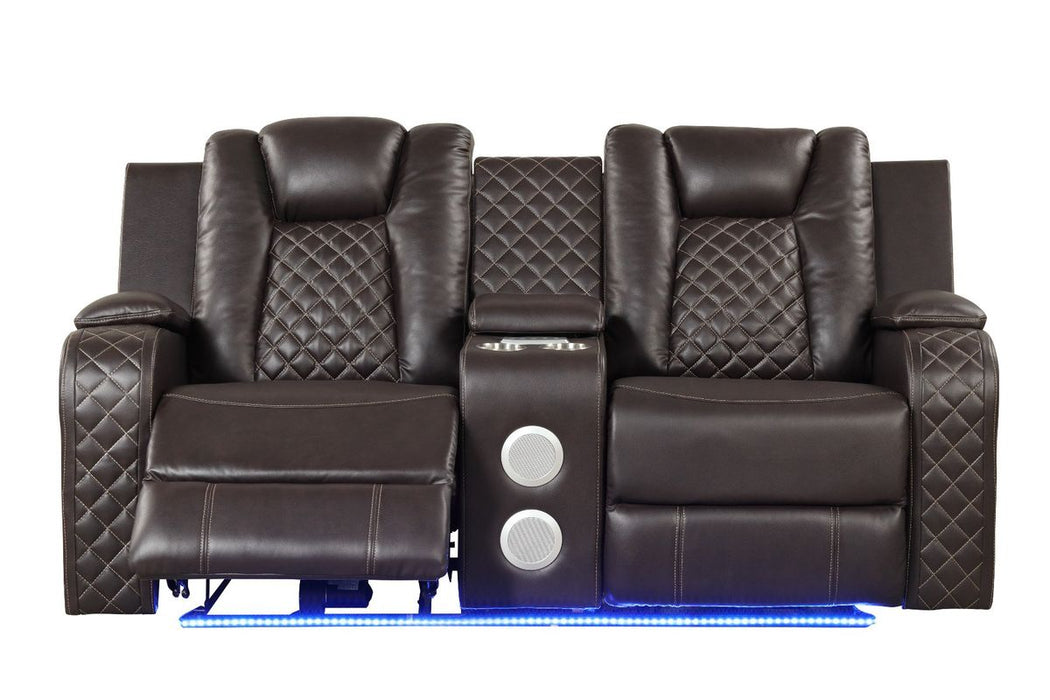 Galaxy Home Benz LED & Power Reclining Loveseat in Brown - Vida Furniture (Laredo,TX)