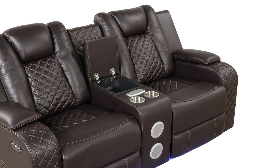 Galaxy Home Benz LED & Power Reclining Loveseat in Brown - Vida Furniture (Laredo,TX)