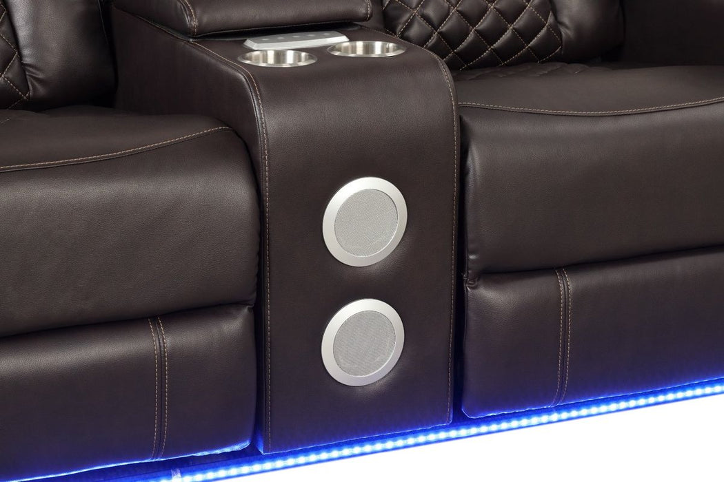 Galaxy Home Benz LED & Power Reclining Loveseat in Brown - Vida Furniture (Laredo,TX)