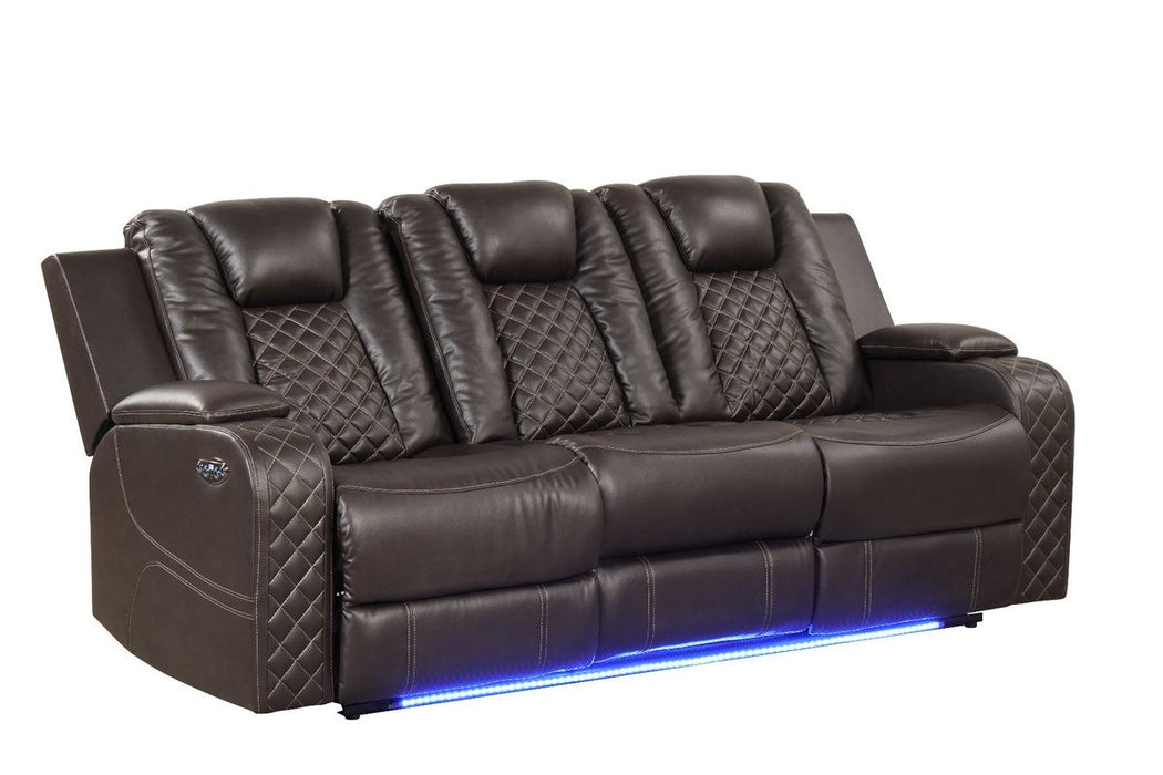 Galaxy Home Benz LED & Power Reclining Sofa in Brown - Vida Furniture (Laredo,TX)
