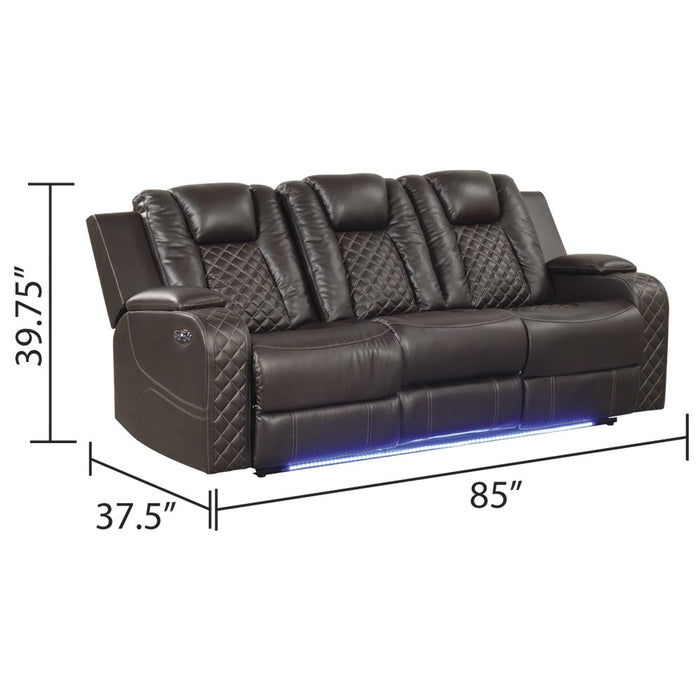 Galaxy Home Benz LED & Power Reclining Sofa in Brown - Vida Furniture (Laredo,TX)
