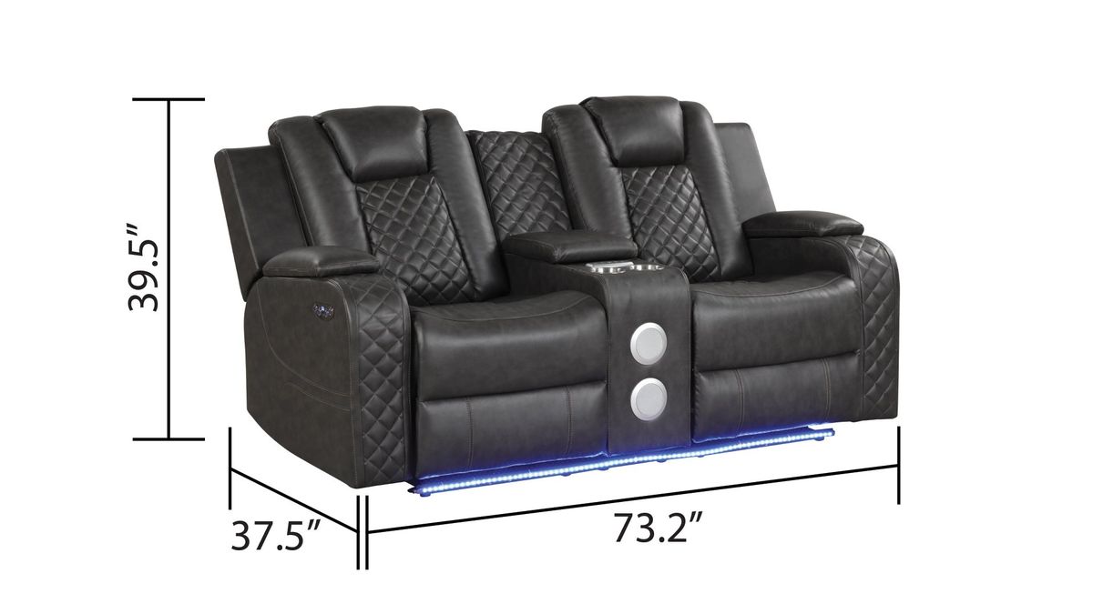Galaxy Home Benz LED & Power Reclining Loveseat in Gray - Vida Furniture (Laredo,TX)
