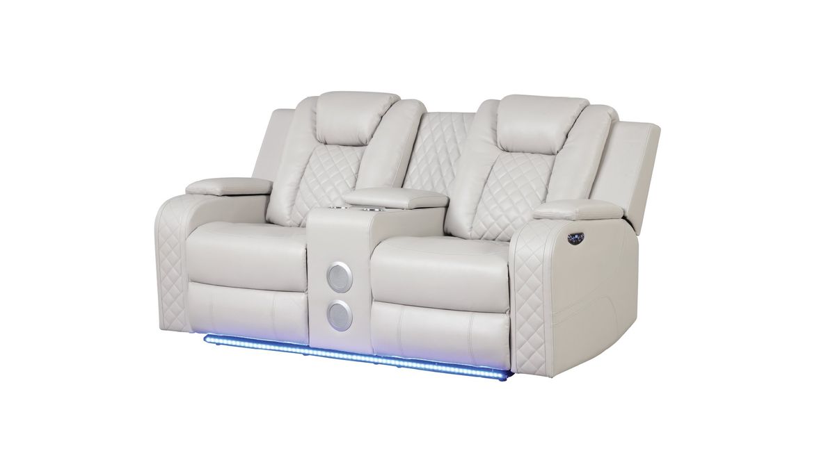 Galaxy Home Benz LED & Power Reclining Loveseat in Ice/ White - Vida Furniture (Laredo,TX)
