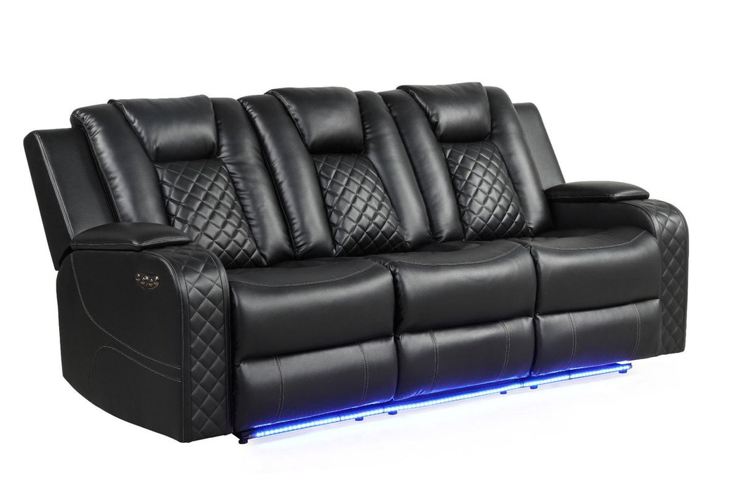 Galaxy Home Benz LED & Power Reclining Sofa in Black - Vida Furniture (Laredo,TX)