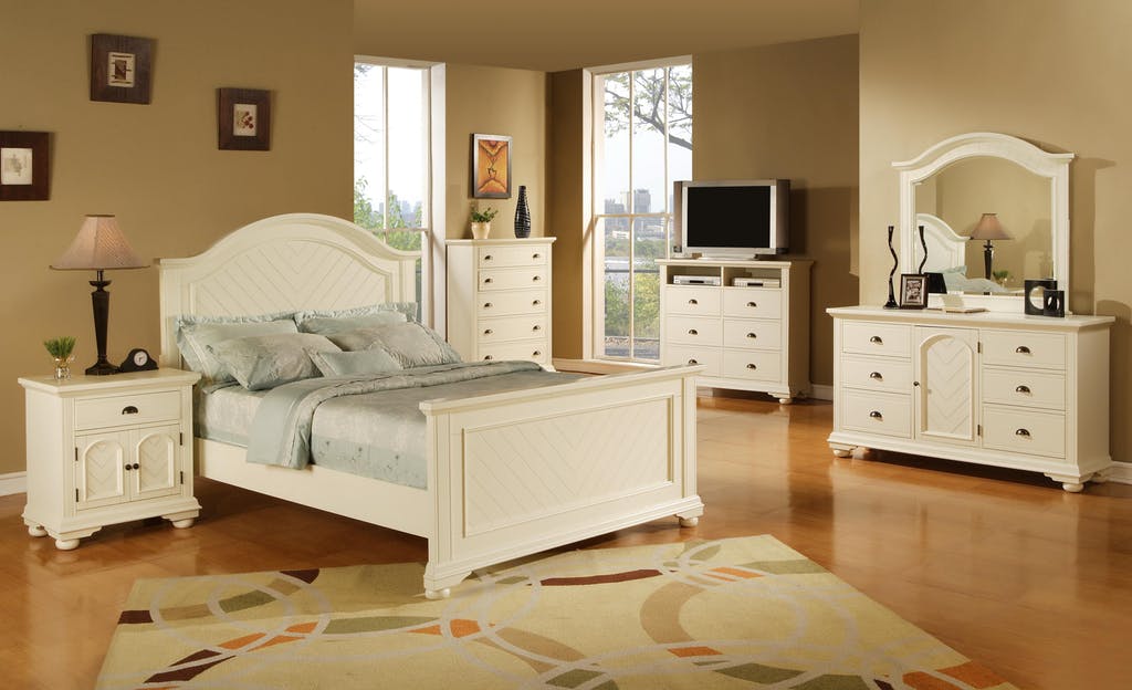 Elements International Brook White Twin Panel Bed in Lacquer White - Vida Furniture (Laredo,TX)