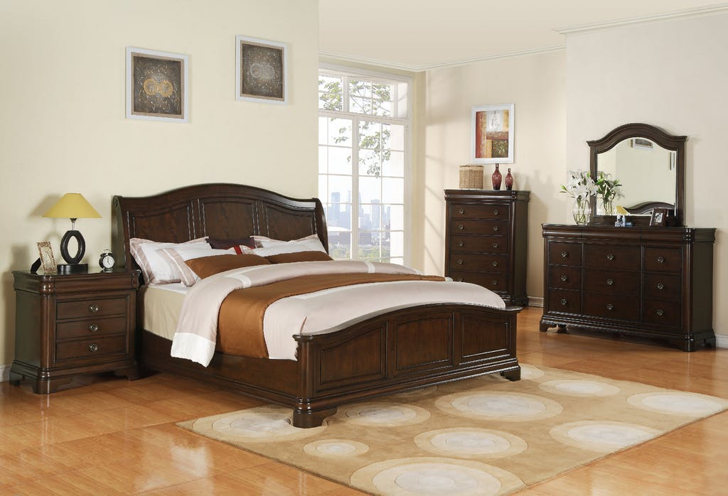 Elements International Cameron King Sleigh Bed (Low Footboard) in Dark Cherry - Vida Furniture (Laredo,TX)