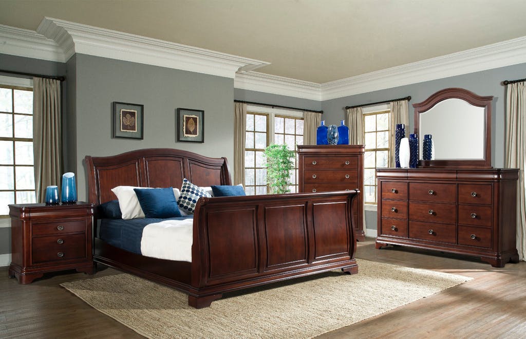 Elements International Cameron Queen Sleigh Bed in Dark Cherry - Vida Furniture (Laredo,TX)