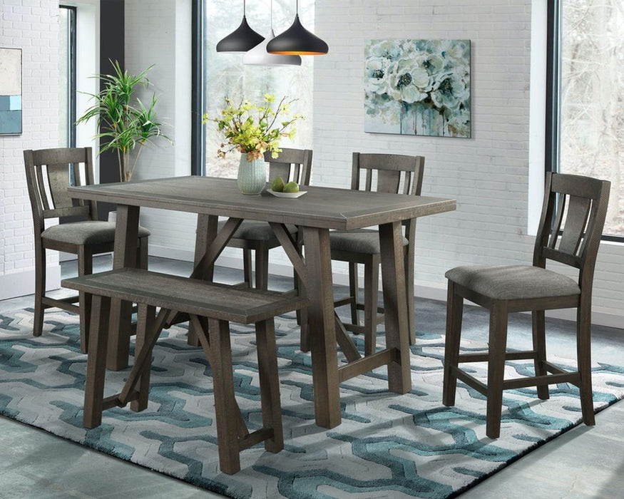 Elements International Cash Counter Height Chair (Set of 2) in Rustic Distressed Espresso - Vida Furniture (Laredo,TX)