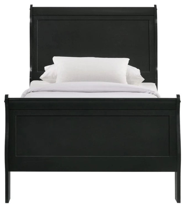 Elements International Louis Philippe Twin Panel Bed in Black - Vida Furniture (Laredo,TX)