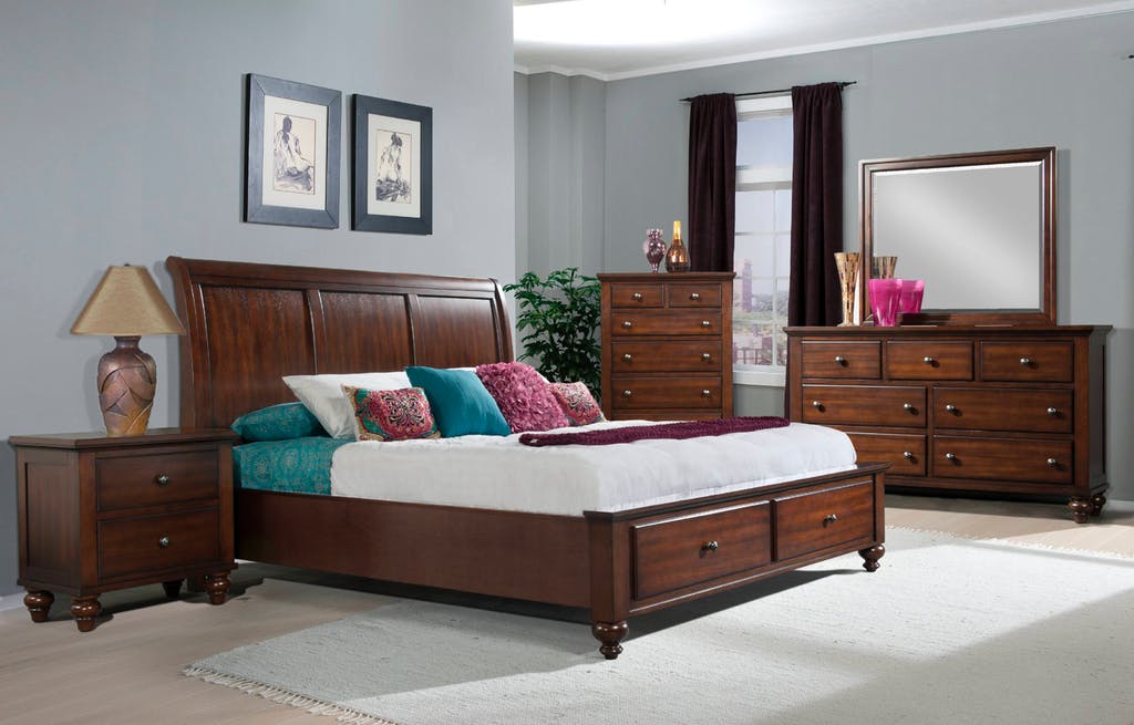 Elements International Chatham Queen Storage Bed in Cherry - Vida Furniture (Laredo,TX)