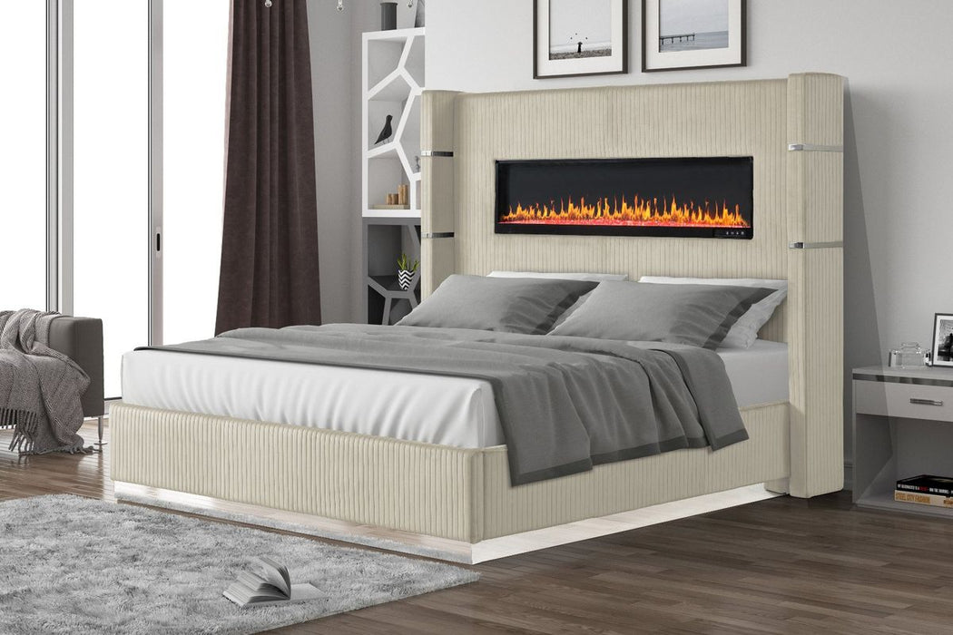 Galaxy Home Lizelle King Bed in with Ambient Lighting in Beige - Vida Furniture (Laredo,TX)