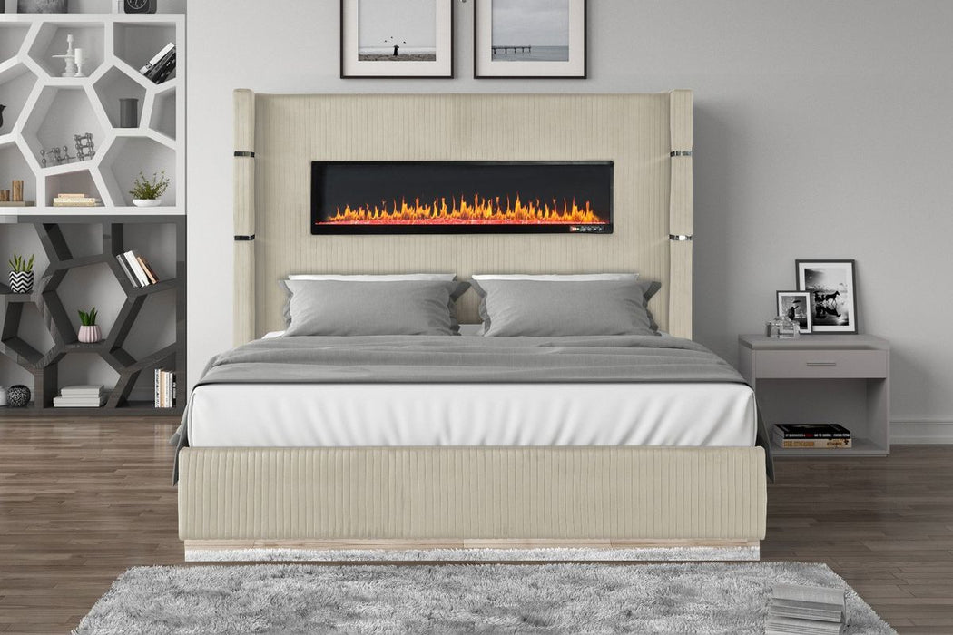 Galaxy Home Lizelle King Bed in with Ambient Lighting in Beige - Vida Furniture (Laredo,TX)