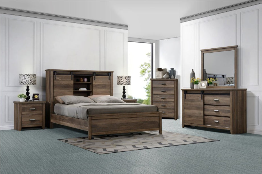 Crown Mark Furniture Calhoun King Bookcase Bed in Brown - Vida Furniture (Laredo,TX)