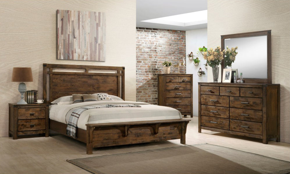 Crown Mark Furniture Curtis Queen Panel Bed in Rustic - Vida Furniture (Laredo,TX)