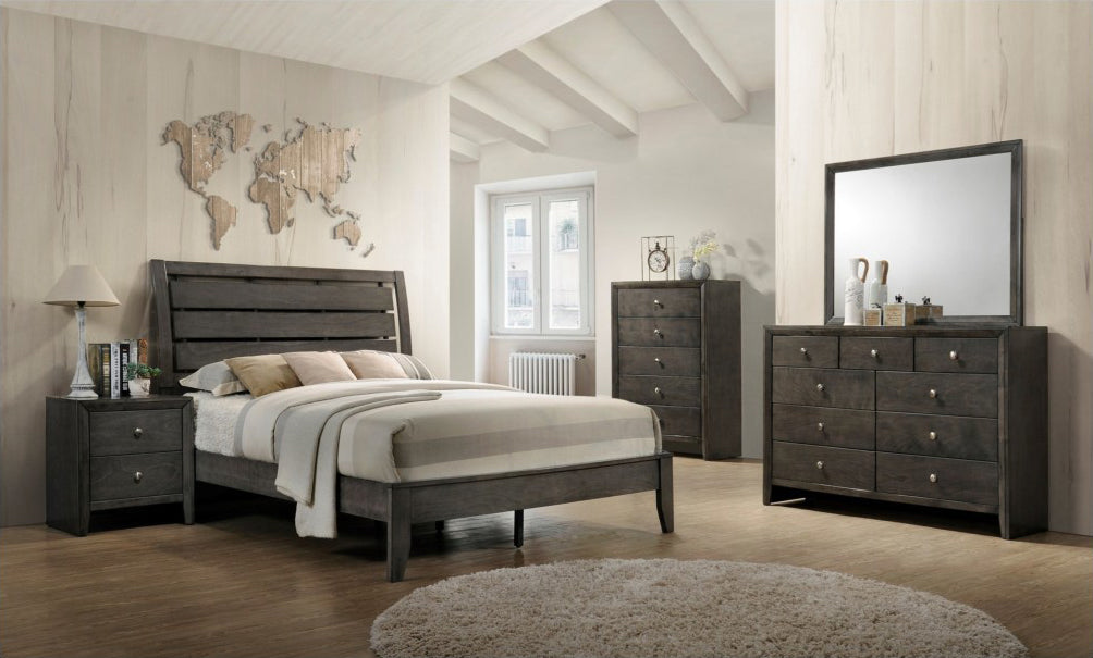 Crown Mark Furniture Evan King Panel Bed in Grey - Vida Furniture (Laredo,TX)