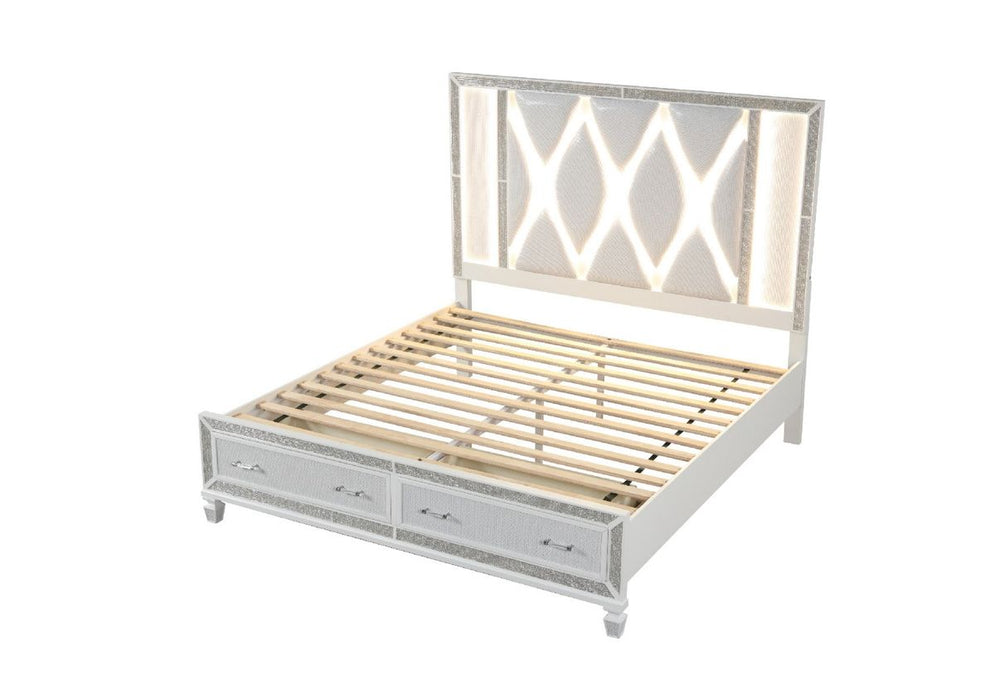 Galaxy Home Crystal King Bed in White - Vida Furniture (Laredo,TX)