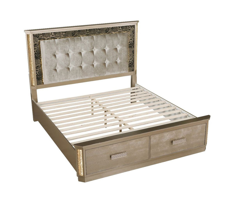 Galaxy Home Medusa King Bed in Gold - Vida Furniture (Laredo,TX)