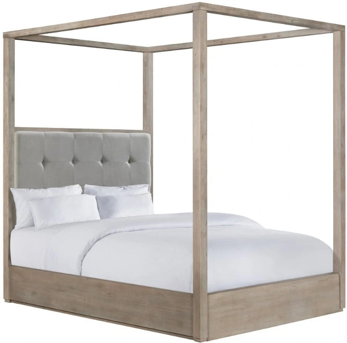 Elements International Arcadia King Upholstered Canopy Bed in Grey - Vida Furniture (Laredo,TX)