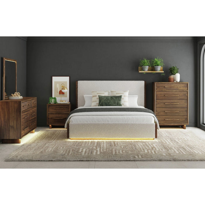 Brisbane UPH Bedroom Set with Boucle Beige and LED in Brown