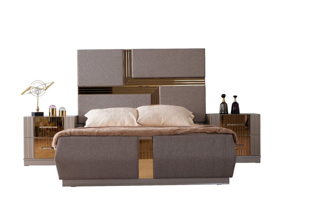 Galaxy Home Lorenzo Gold Detailed Tufted Upholstery King Bed in Grey - Vida Furniture (Laredo,TX)