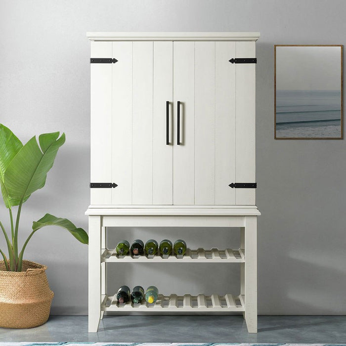 Elements International Stone Bar Buffet w/ith Hutch in White - Vida Furniture (Laredo,TX)