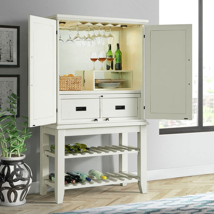 Elements International Stone Bar Buffet w/ith Hutch in White - Vida Furniture (Laredo,TX)