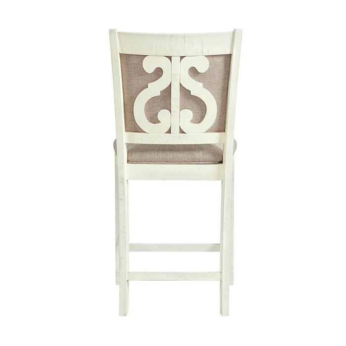 Elements International Stone Counter Height Upholstered Swirl Back Side Dining Chair (Set of 2) in White - Vida Furniture (Laredo,TX)