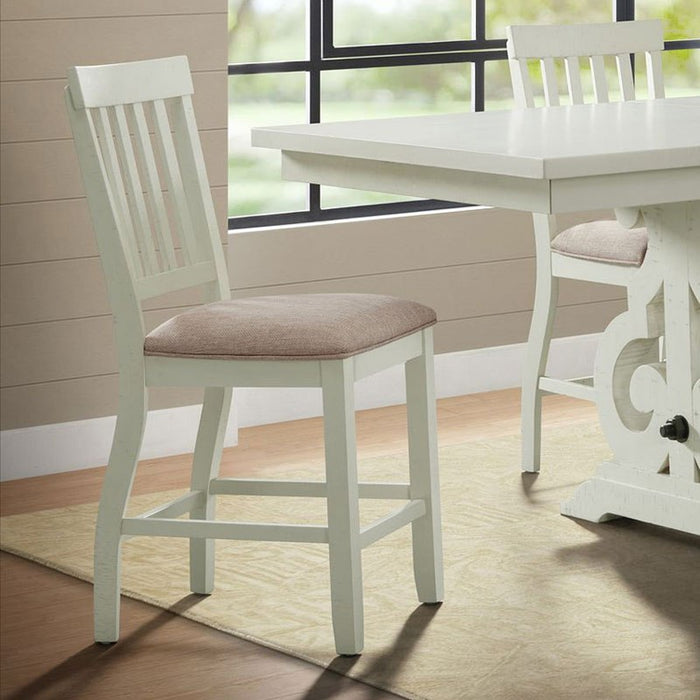 Elements International Stone Counter Height Slat Back Side Dining Chair (Set of 2) in White - Vida Furniture (Laredo,TX)