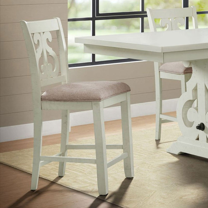 Elements International Stone Counter Height Swirl Back Side Dining Chair (Set of 2) in White - Vida Furniture (Laredo,TX)