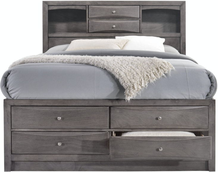 Elements International Emily Grey King Storage Bed in Gray EG170KB - Vida Furniture (Laredo,TX)