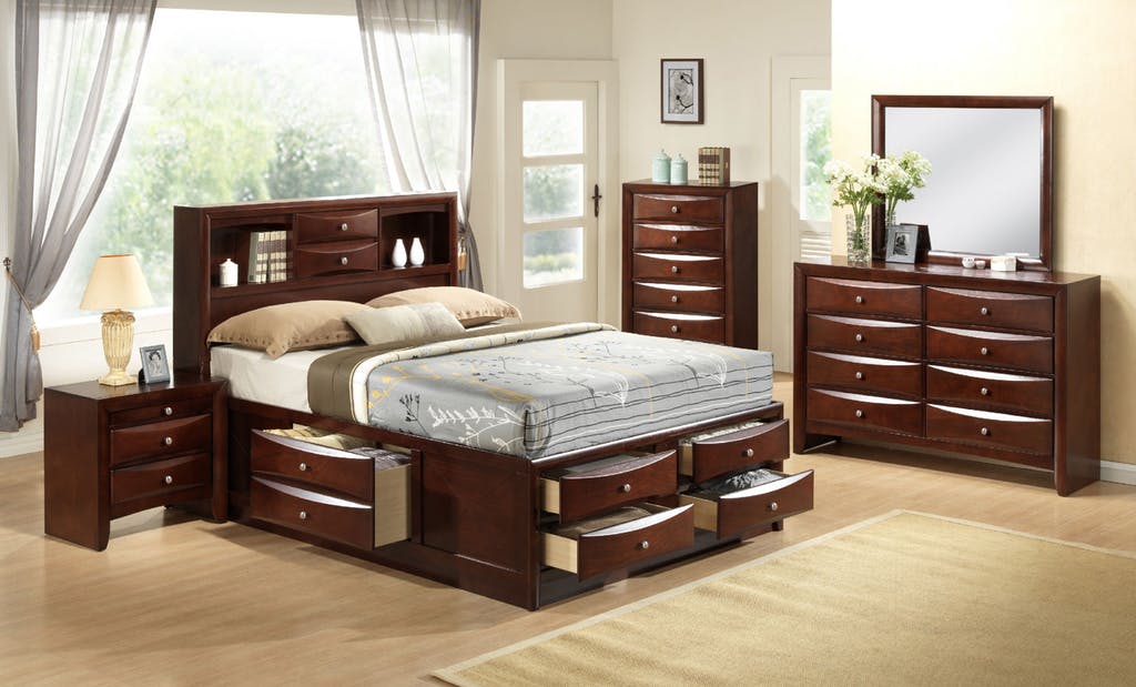 Elements International Emily King Storage Bed in Espresso Lacquer - Vida Furniture (Laredo,TX)