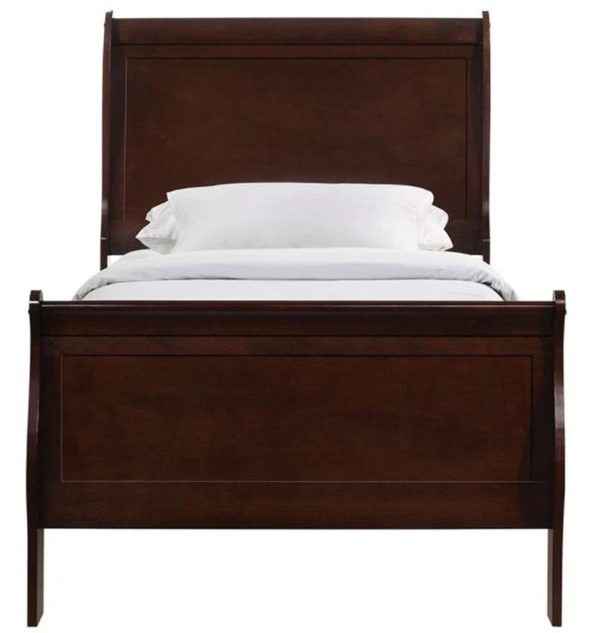 Elements International Louis Philippe Twin Panel Bed in Cherry - Vida Furniture (Laredo,TX)