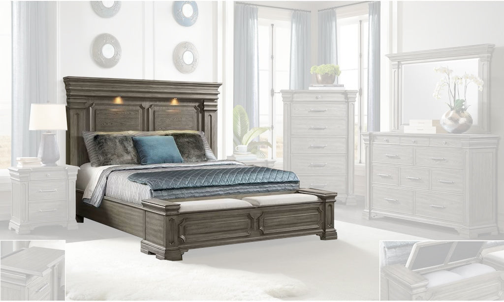 Elements International Kings Court King Storage Bed in Grey - Vida Furniture (Laredo,TX)