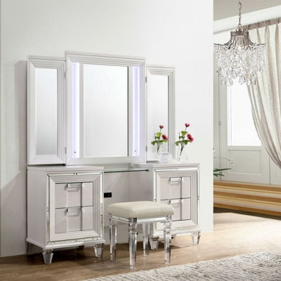 Elements International Twenty Nine Vanity Stool in White - Vida Furniture (Laredo,TX)