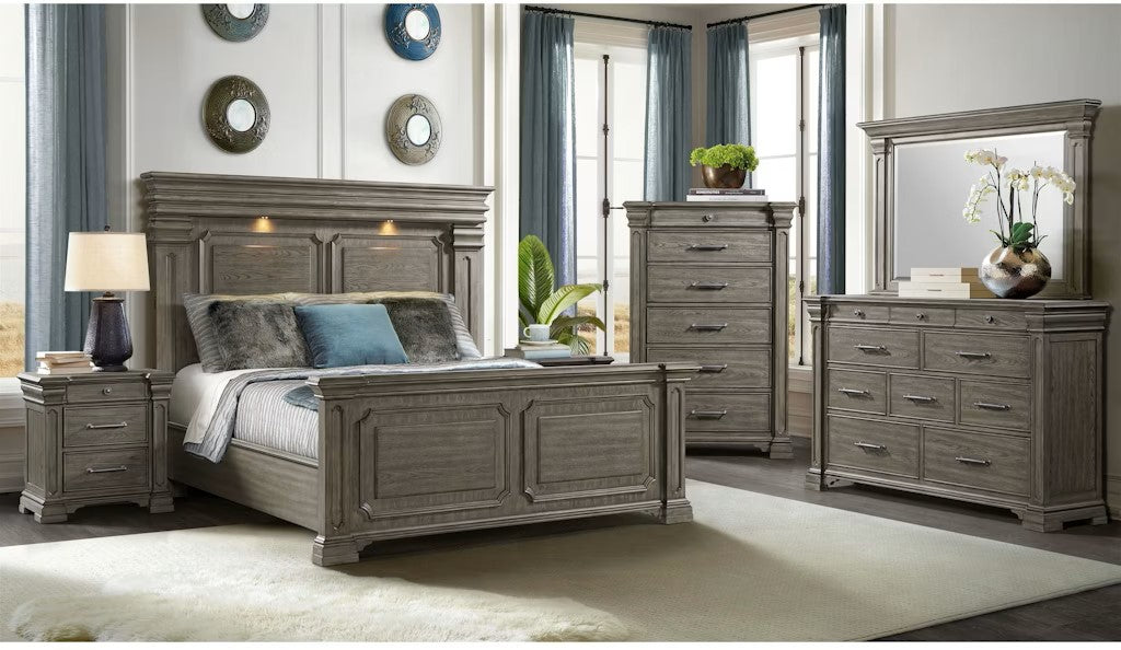 Elements International Kings Court Queen Panel Bed in Grey - Vida Furniture (Laredo,TX)