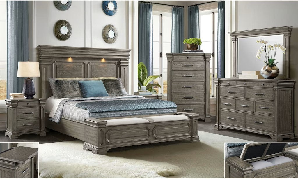 Elements International Kings Court Queen Storage Bed in Grey - Vida Furniture (Laredo,TX)